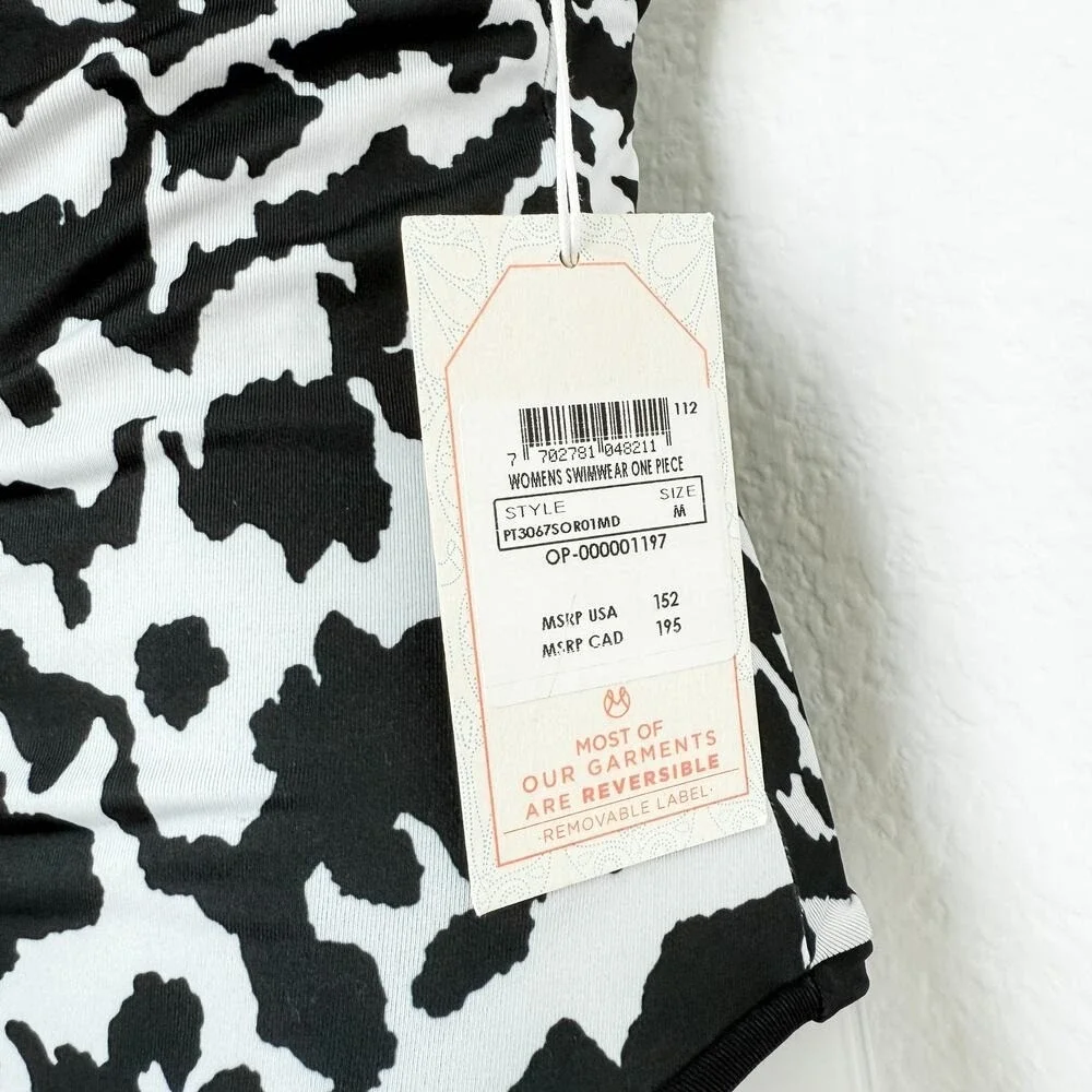 Maaji Reversible One Piece Swimsuit Medium Black White Cow Print Western Coastal